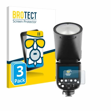 Face avant d’un emballage produit avec le logo de la marque BROTECT. À côté, l’appareil Godox TT685 II est représenté avec la 