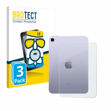 Face avant d’un emballage produit avec le logo de la marque BROTECT. À côté, l’appareil Apple iPad Mini 7 2024 (Arrière) est r