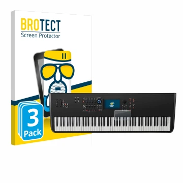 Face avant d’un emballage produit avec le logo de la marque BROTECT. À côté, l’appareil Yamaha MODX8+ est représenté avec la p