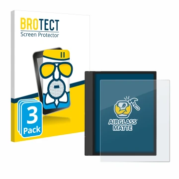 Face avant d’un emballage produit avec le logo de la marque BROTECT. À côté, l’appareil Boox Note Air 4 C est représenté avec 