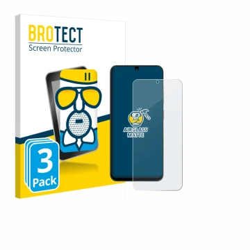 Face avant d’un emballage produit avec le logo de la marque BROTECT. À côté, l’appareil ZTE Blade A35 est représenté avec la p