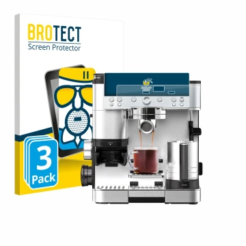 Face avant d’un emballage produit avec le logo de la marque BROTECT. À côté, l’appareil Ninja Luxe Cafe Premier ES601EU est re