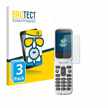Face avant d’un emballage produit avec le logo de la marque BROTECT. À côté, l’appareil Doro 2820 est représenté avec la prote