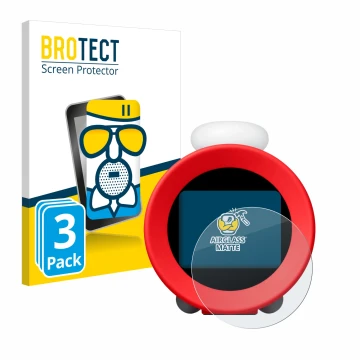 Face avant d’un emballage produit avec le logo de la marque BROTECT. À côté, l’appareil Nintendo Sound Clock Alarmo est représ