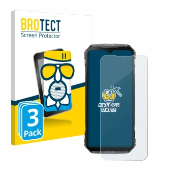 Face avant d’un emballage produit avec le logo de la marque BROTECT. À côté, l’appareil Doogee S Cyber est représenté avec la 