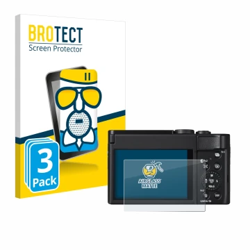 Face avant d’un emballage produit avec le logo de la marque BROTECT. À côté, l’appareil Panasonic Lumix DC-TZ99 est représenté