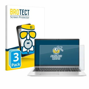 Face avant d’un emballage produit avec le logo de la marque BROTECT. À côté, l’appareil HP EliteBook 650 G10 est représenté av