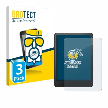 Face avant d’un emballage produit avec le logo de la marque BROTECT. À côté, l’appareil Amazon Kindle Paperwhite 2024 Signatur