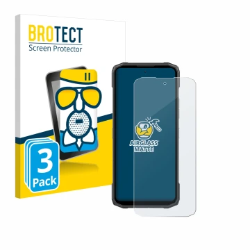 Face avant d’un emballage produit avec le logo de la marque BROTECT. À côté, l’appareil Doogee Blade 10 Power est représenté a