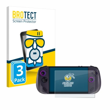 Face avant d’un emballage produit avec le logo de la marque BROTECT. À côté, l’appareil Lenovo Legion Go S est représenté avec