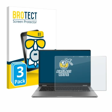 Face avant d’un emballage produit avec le logo de la marque BROTECT. À côté, l’appareil ASUS Vivobook 14 Flip TP3407 est repré