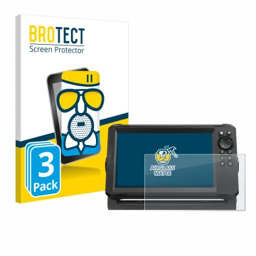 Face avant d’un emballage produit avec le logo de la marque BROTECT. À côté, l’appareil Lowrance Eagle 9 est représenté avec l