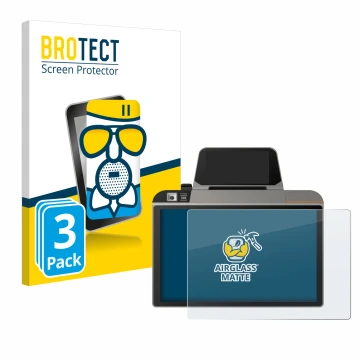 Face avant d’un emballage produit avec le logo de la marque BROTECT. À côté, l’appareil Sunmi D3 Mini est représenté avec la p