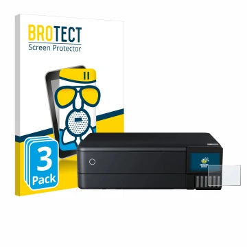 Face avant d’un emballage produit avec le logo de la marque BROTECT. À côté, l’appareil Epson EcoTank ET-8550 est représenté a