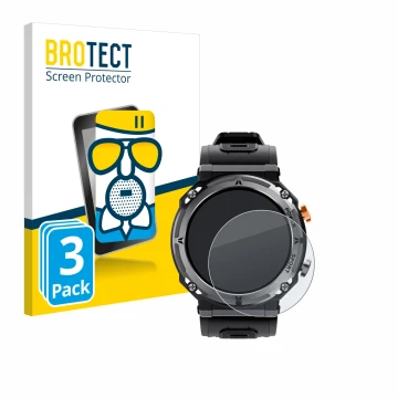 Face avant d’un emballage produit avec le logo de la marque BROTECT. À côté, l’appareil Darmowade Smartwatch 1.39