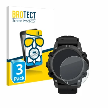 Face avant d’un emballage produit avec le logo de la marque BROTECT. À côté, l’appareil Garmin Descent G2 est représenté avec 
