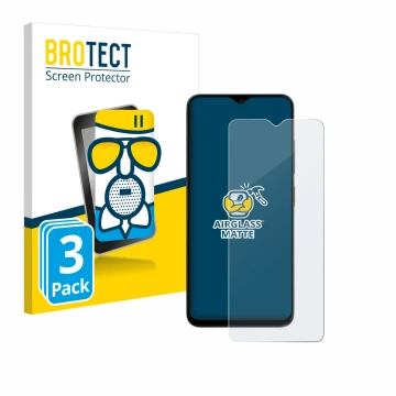 Face avant d’un emballage produit avec le logo de la marque BROTECT. À côté, l’appareil ZTE Blade A35e est représenté avec la 