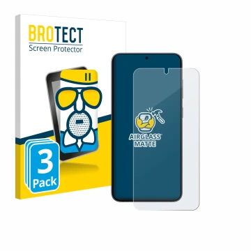 Face avant d’un emballage produit avec le logo de la marque BROTECT. À côté, l’appareil Samsung Galaxy S25 Plus Enterprise Edi