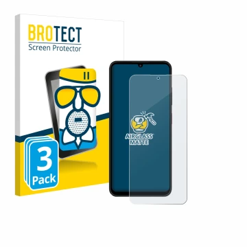 Face avant d’un emballage produit avec le logo de la marque BROTECT. À côté, l’appareil ZTE Blade A55 est représenté avec la p