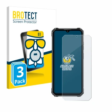 Face avant d’un emballage produit avec le logo de la marque BROTECT. À côté, l’appareil Oukitel G1 est représenté avec la prot