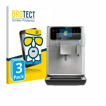 Face avant d’un emballage produit avec le logo de la marque BROTECT. À côté, l’appareil WMF Perfection 680 est représenté avec