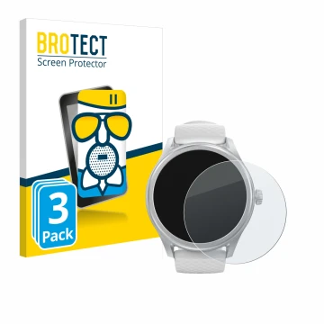 Face avant d’un emballage produit avec le logo de la marque BROTECT. À côté, l’appareil Hama Smartwatch 5010 est représenté av
