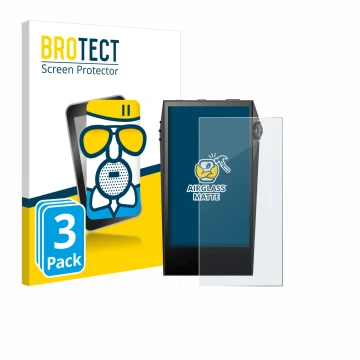 Face avant d’un emballage produit avec le logo de la marque BROTECT. À côté, l’appareil Astell&Kern SP3000M est représenté ave