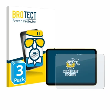 Face avant d’un emballage produit avec le logo de la marque BROTECT. À côté, l’appareil Apple iPad Air 11