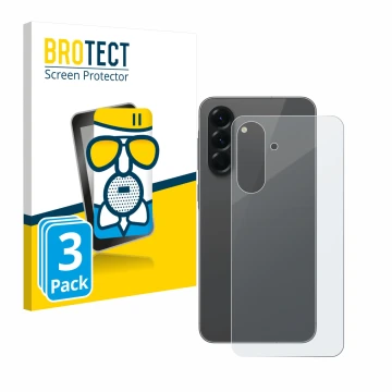 Face avant d’un emballage produit avec le logo de la marque BROTECT. À côté, l’appareil Samsung Galaxy A56 5G (Arrière) est re