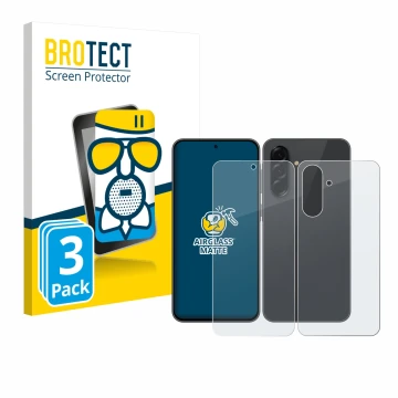 Face avant d’un emballage produit avec le logo de la marque BROTECT. À côté, l’appareil Samsung Galaxy A36 5G (Avant+Arrière) 