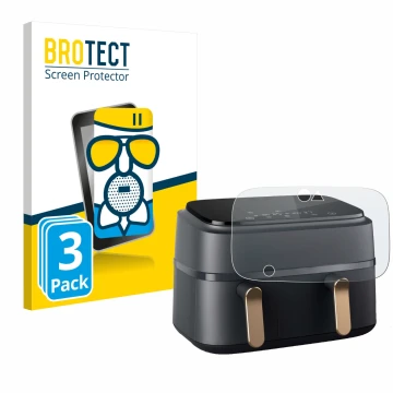 Face avant d’un emballage produit avec le logo de la marque BROTECT. À côté, l’appareil Philips Airfryer NA352/00 est représen