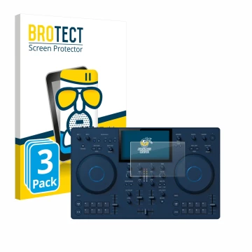 Face avant d’un emballage produit avec le logo de la marque BROTECT. À côté, l’appareil AlphaTheta OMNIS-Duo (Jog) est représe