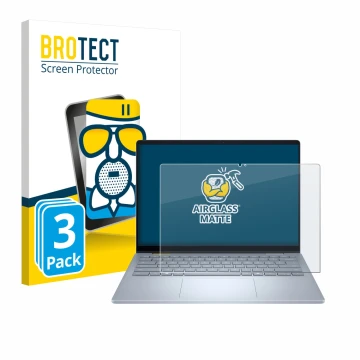 Face avant d’un emballage produit avec le logo de la marque BROTECT. À côté, l’appareil Dell 14 Plus 2-in-1 est représenté ave