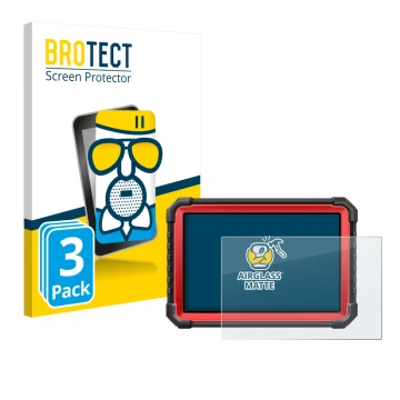 Face avant d’un emballage produit avec le logo de la marque BROTECT. À côté, l’appareil Launch X-431 PRO3S+ V5.0 est représent