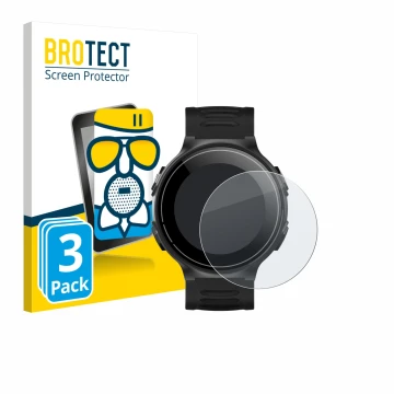 Face avant d’un emballage produit avec le logo de la marque BROTECT. À côté, l’appareil Kiprun GPS 500 Coros est représenté av