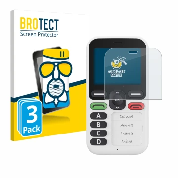 Face avant d’un emballage produit avec le logo de la marque BROTECT. À côté, l’appareil Doro Leva X10 est représenté avec la p