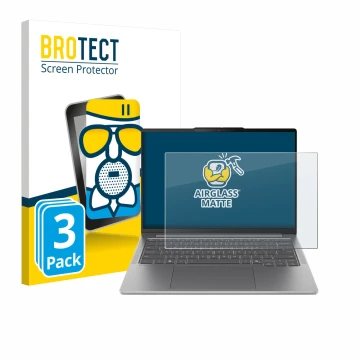 Face avant d’un emballage produit avec le logo de la marque BROTECT. À côté, l’appareil Lenovo IdeaPad Pro 5 Gen 10 14
