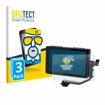 Face avant d’un emballage produit avec le logo de la marque BROTECT. À côté, l’appareil Feelworld F5 PROX 5,5
