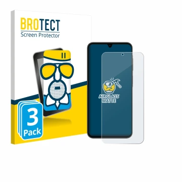 Face avant d’un emballage produit avec le logo de la marque BROTECT. À côté, l’appareil Samsung Galaxy A26 5G Enterprise Editi
