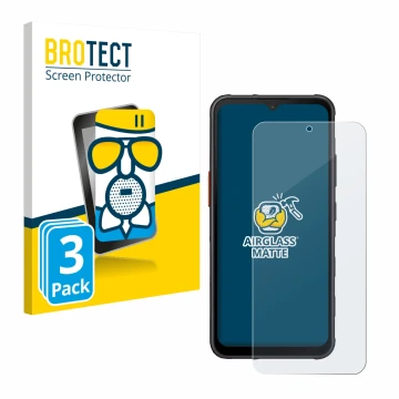 Face avant d’un emballage produit avec le logo de la marque BROTECT. À côté, l’appareil Samsung Galaxy XCover 7 Pro est représ