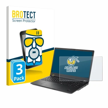 Face avant d’un emballage produit avec le logo de la marque BROTECT. À côté, l’appareil Fujitsu Lifebook U7511 est représenté 