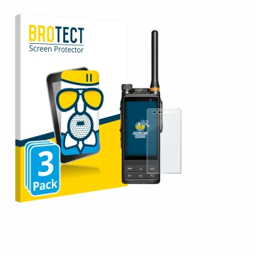 Face avant d’un emballage produit avec le logo de la marque BROTECT. À côté, l’appareil Hytera PDC680 est représenté avec la p