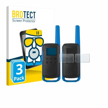 Face avant d’un emballage produit avec le logo de la marque BROTECT. À côté, l’appareil Motorola TALKABOUT T62 est représenté 
