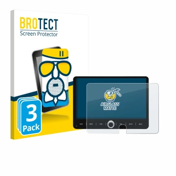 Face avant d’un emballage produit avec le logo de la marque BROTECT. À côté, l’appareil Dynavin D9-JP Plus 10.1