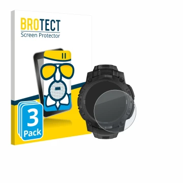 Face avant d’un emballage produit avec le logo de la marque BROTECT. À côté, l’appareil Garmin Instinct 3 Solar Tactical Editi