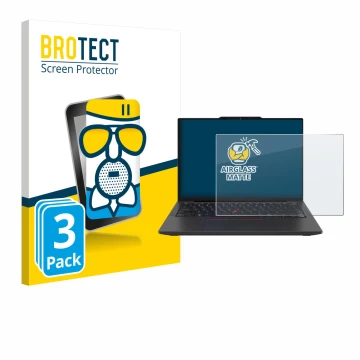 Face avant d’un emballage produit avec le logo de la marque BROTECT. À côté, l’appareil Lenovo ThinkPad X13 Gen 6 est représen