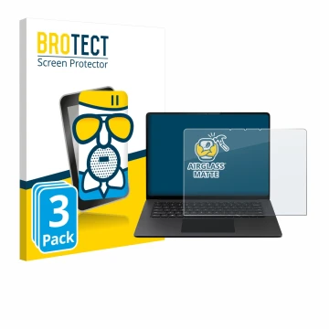Face avant d’un emballage produit avec le logo de la marque BROTECT. À côté, l’appareil Microsoft Surface Laptop 15