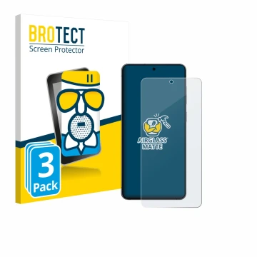 Face avant d’un emballage produit avec le logo de la marque BROTECT. À côté, l’appareil Samsung Galaxy S25 Edge est représenté
