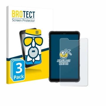 Face avant d’un emballage produit avec le logo de la marque BROTECT. À côté, l’appareil Ulefone Armor Pad Pro est représenté a