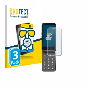 Face avant d’un emballage produit avec le logo de la marque BROTECT. À côté, l’appareil Doro Aurora A20 est représenté avec la